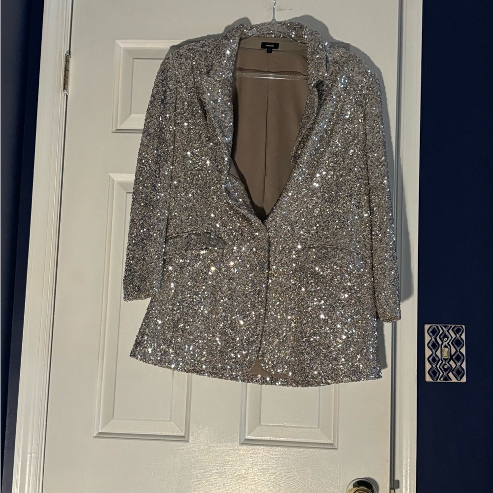 Express Glittering Silver Blazer